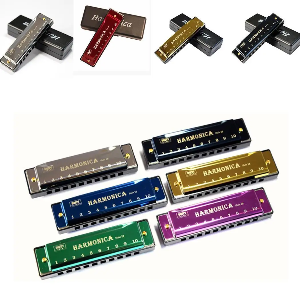 

Diatonic 10 Holes Harmonica C Key Gold, Silver, Red, Black Beginner Musical Instrument