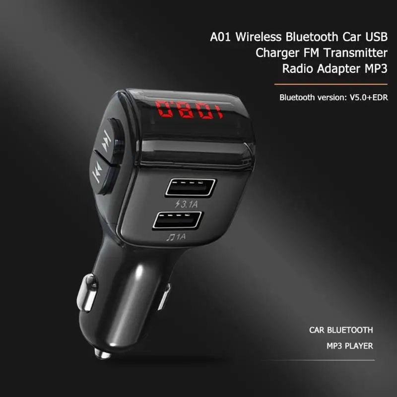 VODOOL Мода Bluetooth 5,0 Car Kit FM передатчик громкой связи автомобильный комплект MP3-плеер двойной порты USB 3.1A быстрой зарядки телефона зарядное устройство