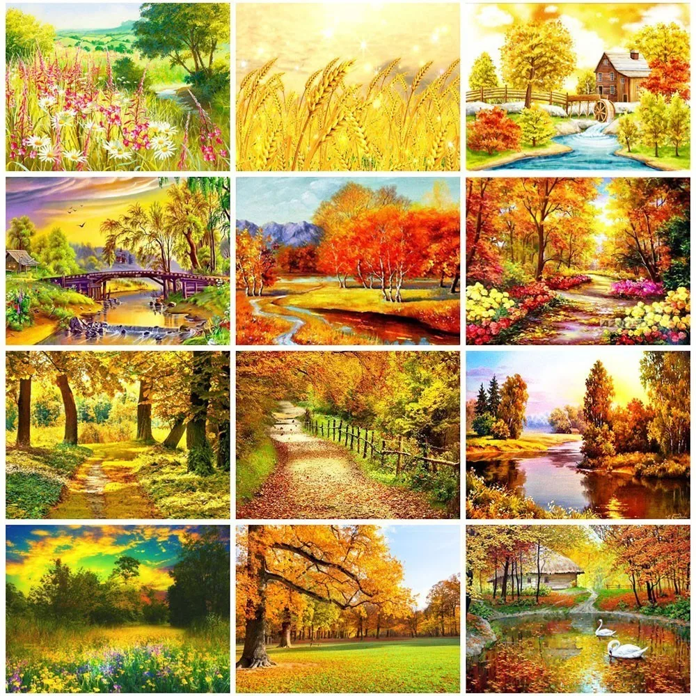 

Huacan Diamond Mosaic Golden Grove Picture Of Rhinestones Diamond Painting Scenery Full Display Diamond Embroidery Sale Beading