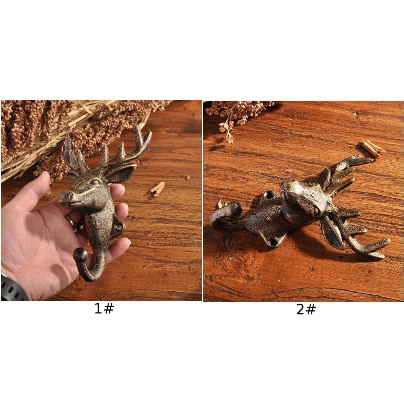 Retro Vintage Deer Head Animal Shape Clothes Hook Hanger Wall/Door Coat Hats Keys Mounted Hook Hanging Hook Home Decoration