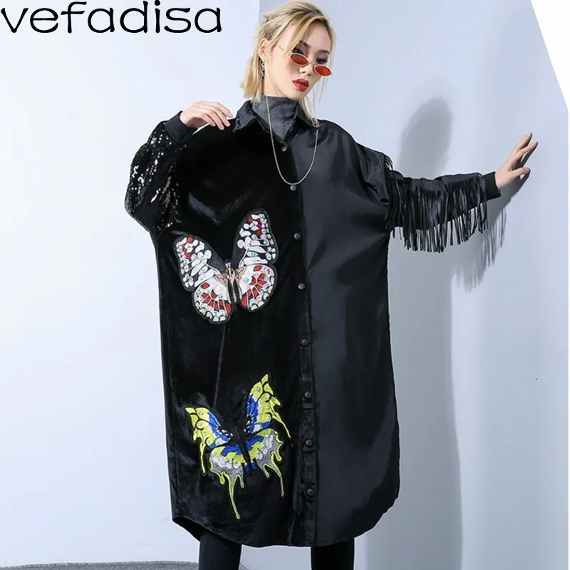 Vefadisa бабочка женские блузы с вышивкой велюр полиэстер Лоскутная Длинная блузка