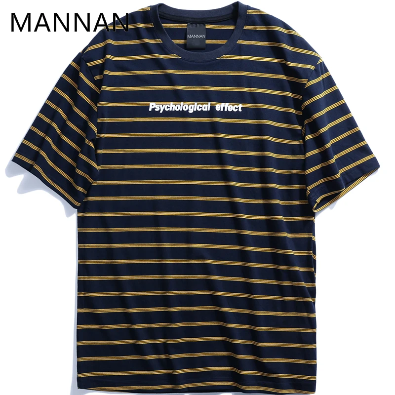 

MANNAN Hip Hop Letter Striped Short Sleeve T Shirts Mens Summer Cotton Streetwear Tees men tshirt homme harajuku mod camiseta