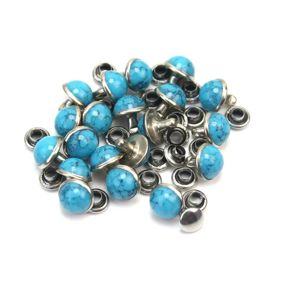

20 pcs Round Turquoise Rapid Rivet Stud Leathercraft Decorations Bag Shoes Leather Belt DIY Crafts Accessory 7mm