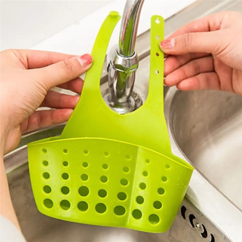 

2PCS/Pack Eco-feiendly Kitchen Sink Sponge Storage Hanging Basket Adjustable Snap Button Type Drain Rack Faucet Storage Baskets