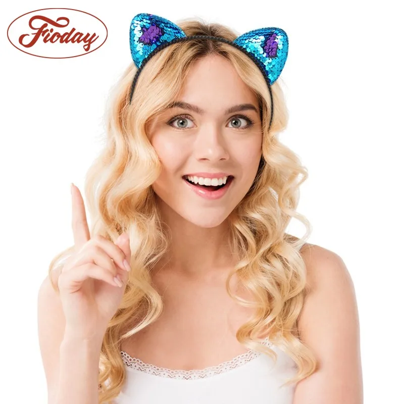 Новый милый кот EarsHeadband для девочек 2018 аксессуары для волос блестками лентой Кот уха повязка Для женщин Детская Вечеринка подарки