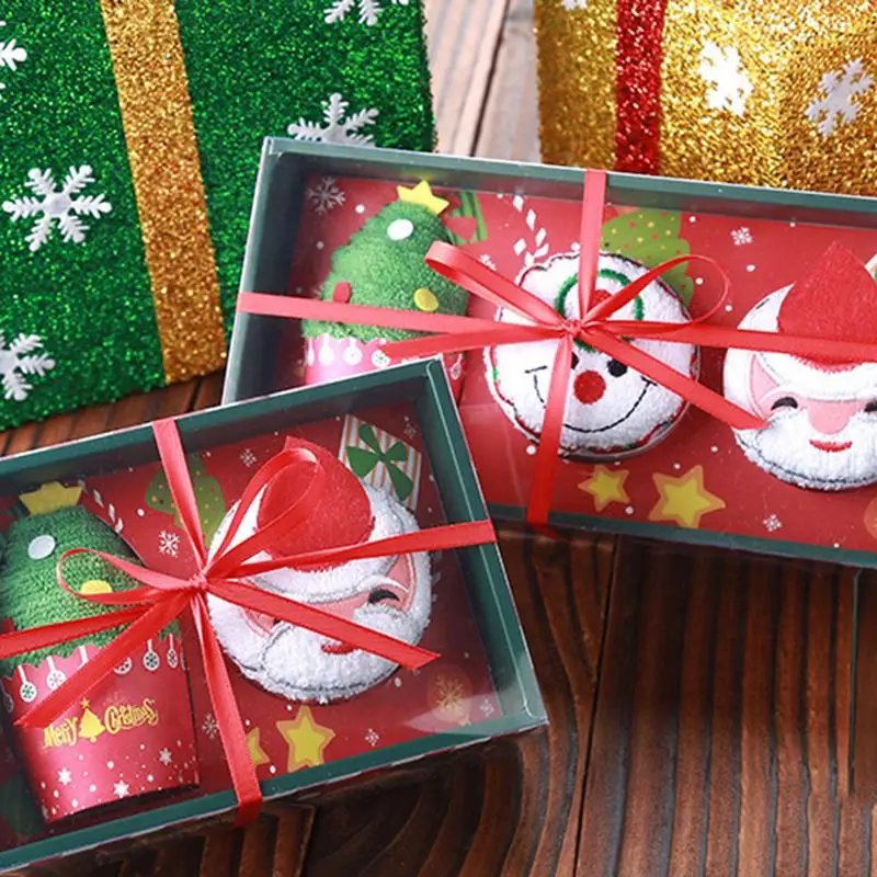 

Spot New Christmas Style Creative Cake Towel Cute Cartoon Santa Claus Small Gift Washcloth Xmas Cute Towel Presents Ornament Set