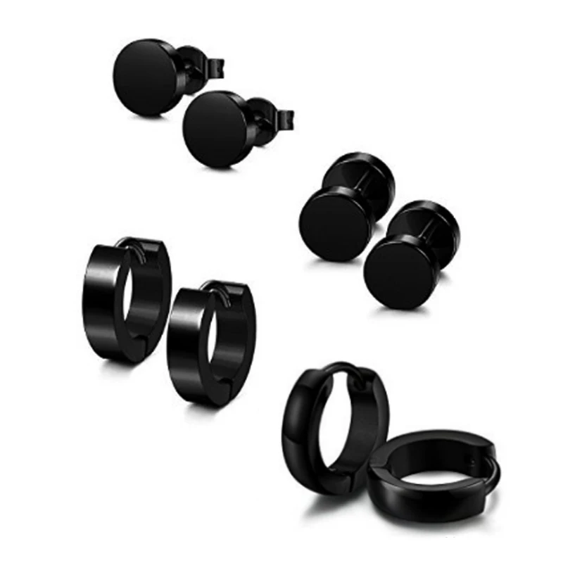 

Fashion 4 Pairs/set Different Types Unisex Black Stainless Steel Piercing Earring Women Men Punk Barbell Earring Drop Shipping