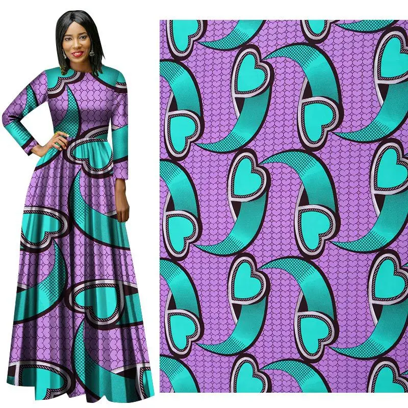 

Digital Printing process full Polyester Wax Printing fabric geometric pattern National style clothing fabric purple heart