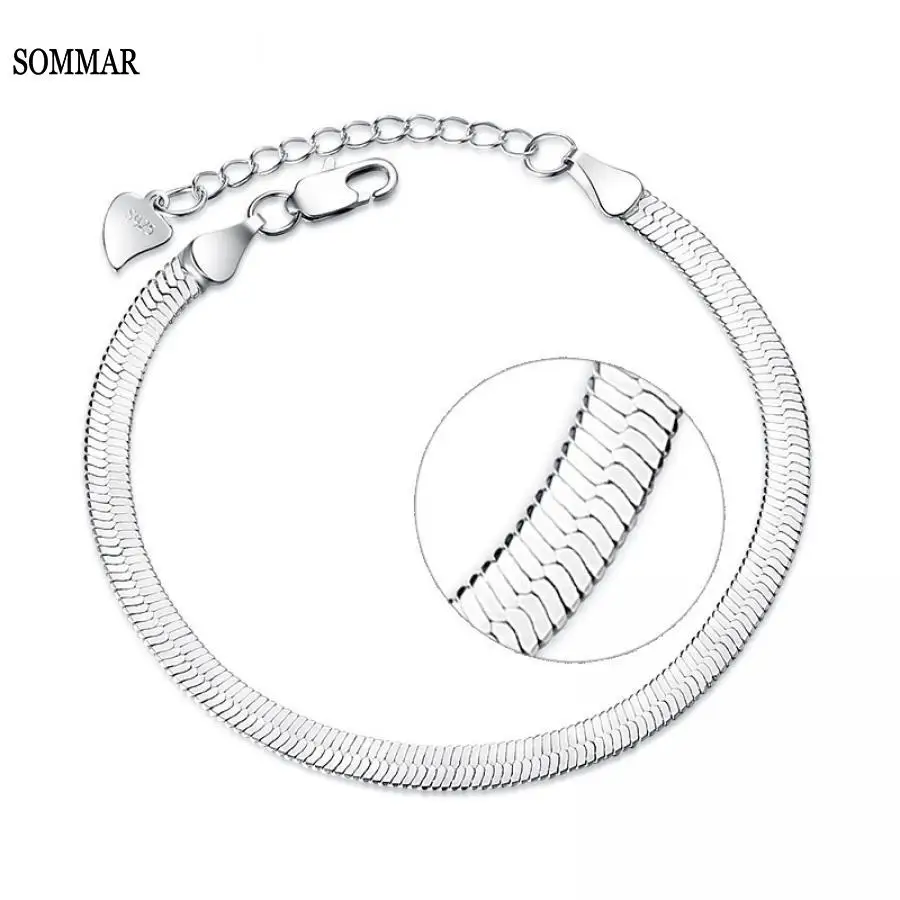 Sommar 925 стерлингового серебра плоская змеевидная цепочка клинок Омаров застежка регулируемый браслет ножной браслет для женщин pulseira masculina S-B166