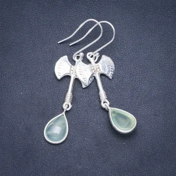 

Natural Prehnite Handmade Unique 925 Sterling Silver Earrings 2" A0913