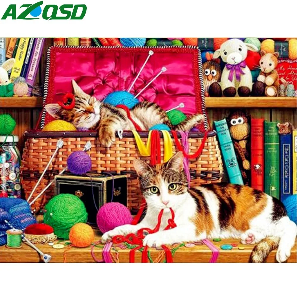 

AZQSD Diamond Embroidery Dog Diamond Painting Anmial Cross Stitch 5D DIY Full Square Diamond Mosaic Cat Home Decoration