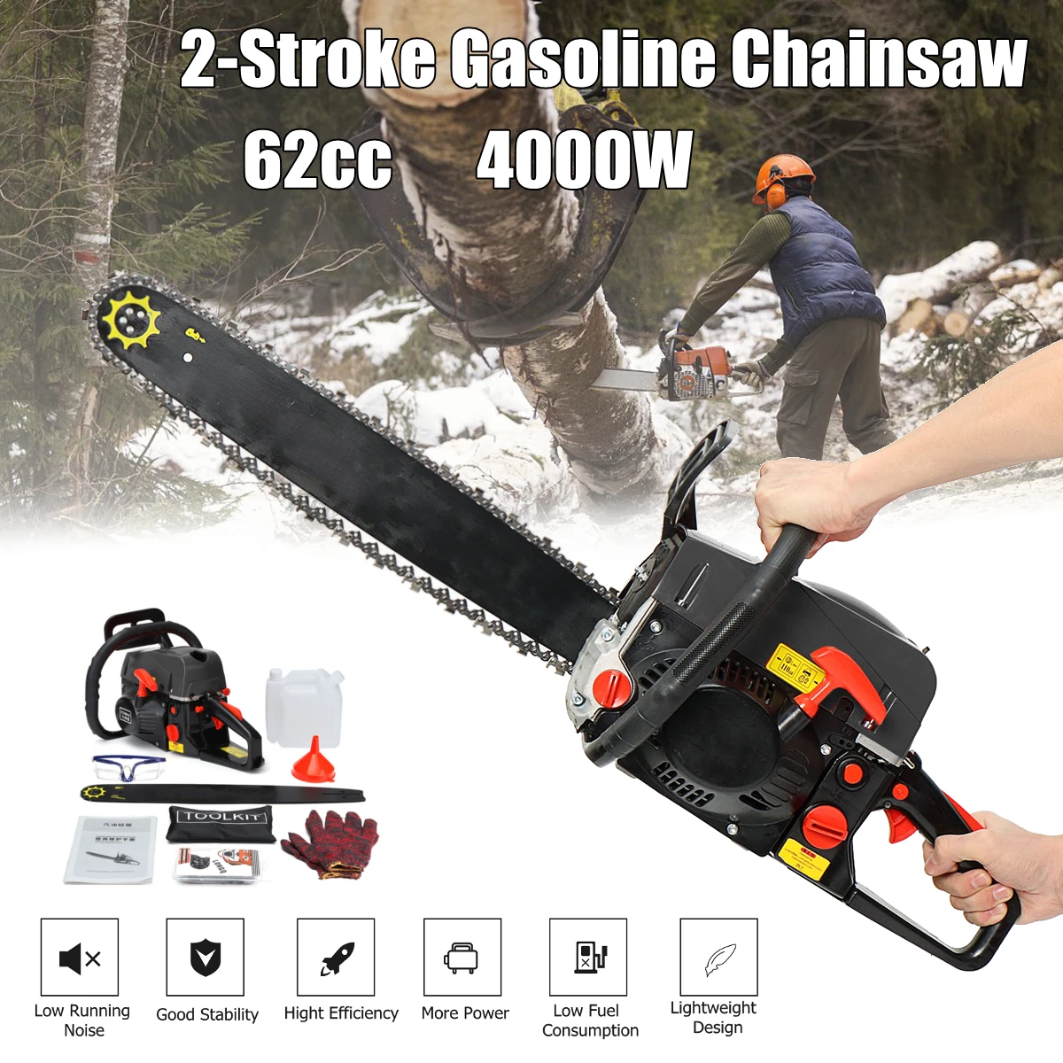Professional Chainsaw 20 4000W Bar Gas Gasoline Powered Chainsaw 62cc