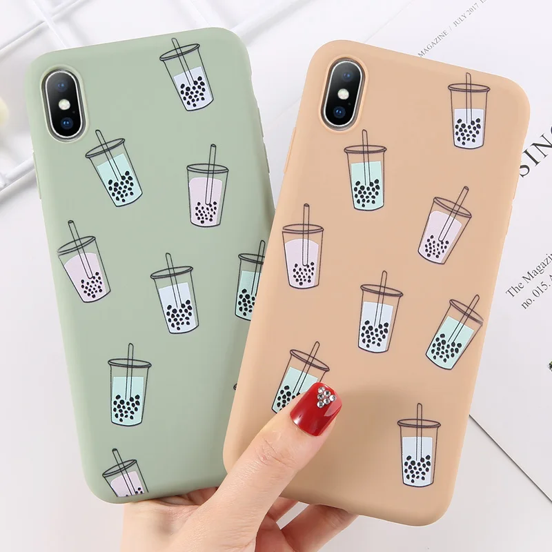 

Ottwn Funny Milk Tea Pattern Phone Case For iPhone 6 6s 7 8 Plus Soft TPU Silicone Cases Cover For iPhone X XS XR Xs Max Coque