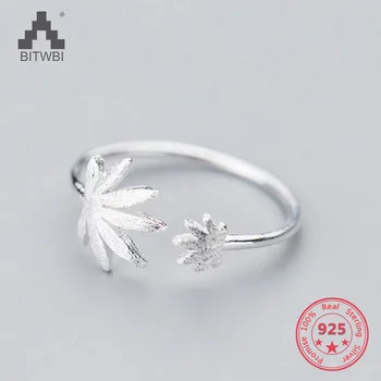 

Factory Price 100% 925 Sterling Silver Fashion Concise Maple Leaf Open Ring Fine Jewelry for Female