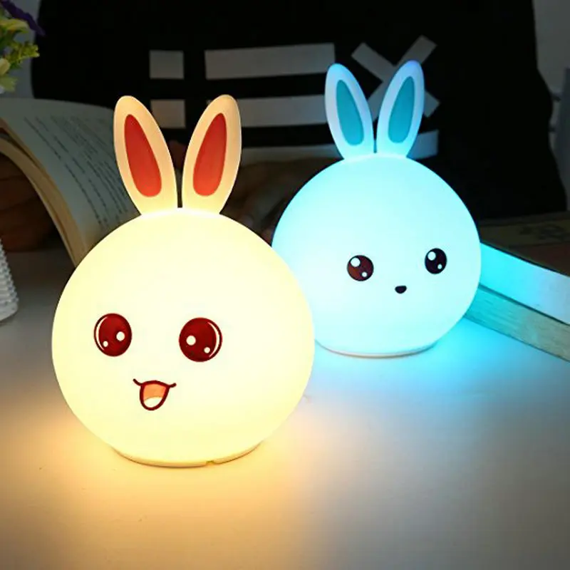 Multicolor Silicone Night Light Cute Rabbit Lamp Touch Sensor Tap Control USB Rechargeable Kids Toy LED Table Bunny Light Multicolor Silicone Night Light Cute Rabbit Lamp Touch Sensor Tap Control USB Rechargeable Kids Toy LED Table Bunny Light