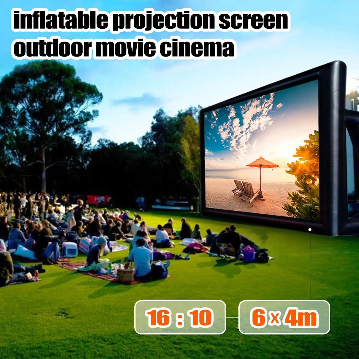 

6x4M Inflatable Outdoor Projector Movie Projection Screen Home Party Backyard Cinema Blower Fan