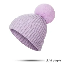 Зимняя шапка для женщин и мужчин, унисекс, хлопковая вязаная однотонная мягкая шапка с помпонами для взрослых, шапка Skullies Beanies, лидер продаж