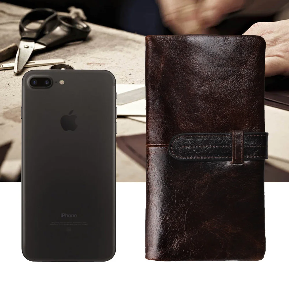 

Luxury Brand High Quality 100% Top Genuine Oil Wax Cowhide Leather Men Long Bifold Wallet Purse Vintage Designer Male Carteira