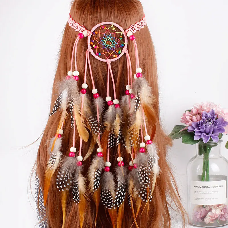 

High-end European dream net feather hair band national style hair decoration tropical style hair circle feather headdress