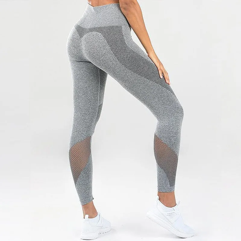 Solid Yoga Pants High Waist Sport Leggings Mesh Patchwork Yoga Leggings Fitness Women Sport Pants Jogging Running Gym Sportswear