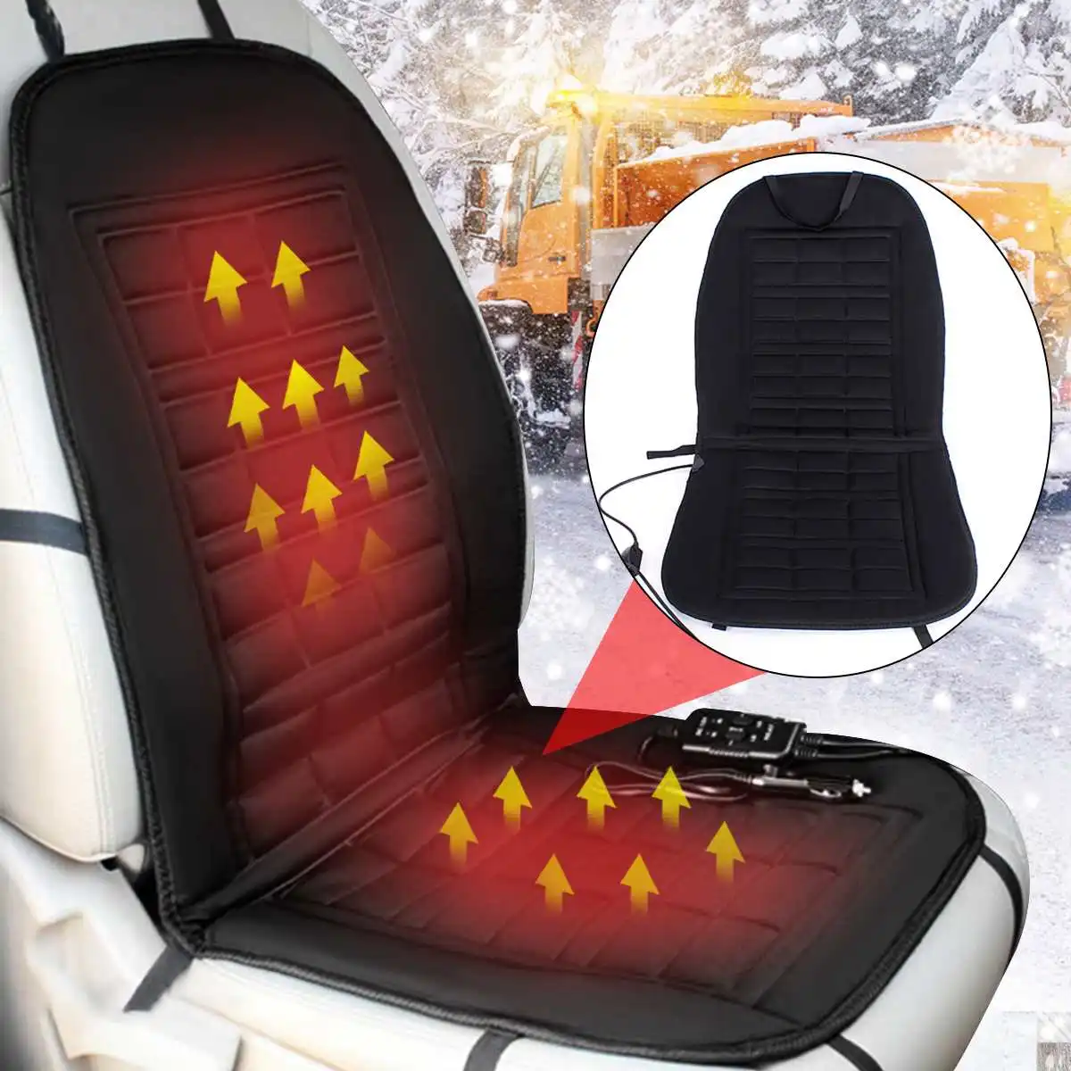 Universal 12V Car Front Seat Heated Cushion Winter Warmer Cover Protector Electric Heating Pad