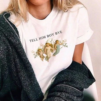 

Tell Him Boy Bye T Shirt Women Fashion Personality Tees Three Angels Print Aesthetic T-Shirt Tumblr Cute 90s Girls GraphicTee