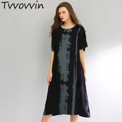 TVVOVVIN 2019 Новый сезон: весна–лето шею короткий рукав черный печатным рисунком свободные большой Размеры платье Для женщин моды прилив AS538