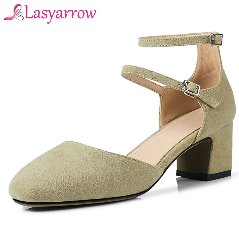 

Lasyarrow Mary Jane Shoes Woman Spring Summer Cut Outs Ankle Strap Gladiator Shoes Woman Faux Suede Pumps Sheepskin Insole J462
