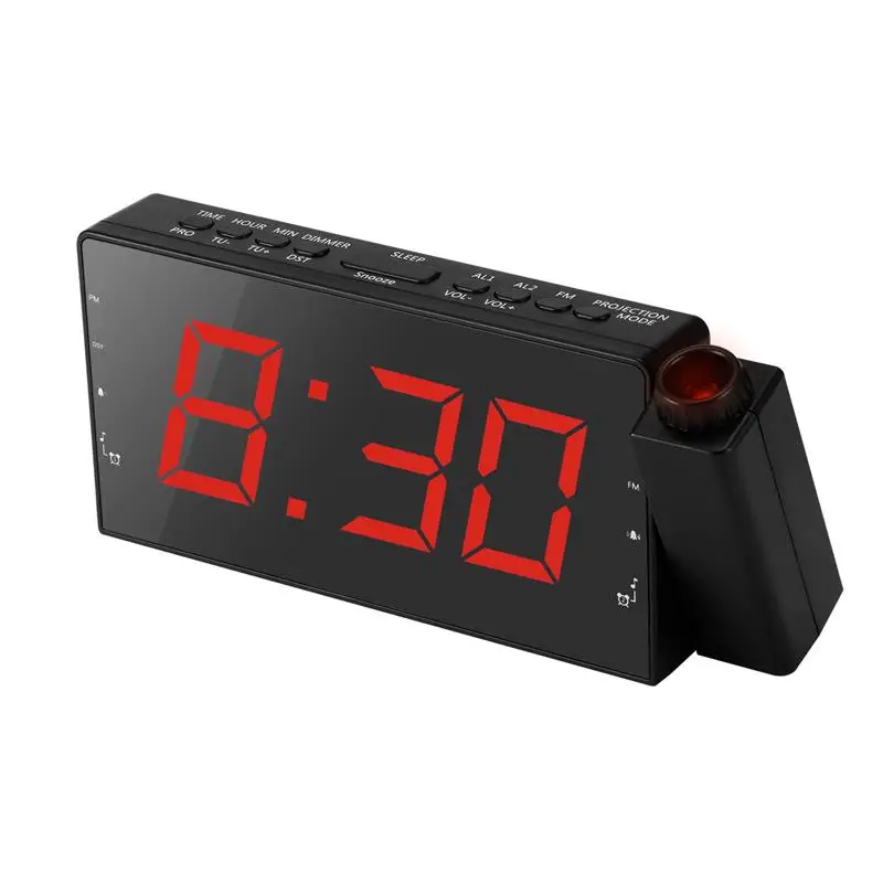 

Digital Projector Radio Alarm Clock Snooze Timer Temperature LED Display USB Charging Cable 180 Degree Table Wall FM Radio Clock