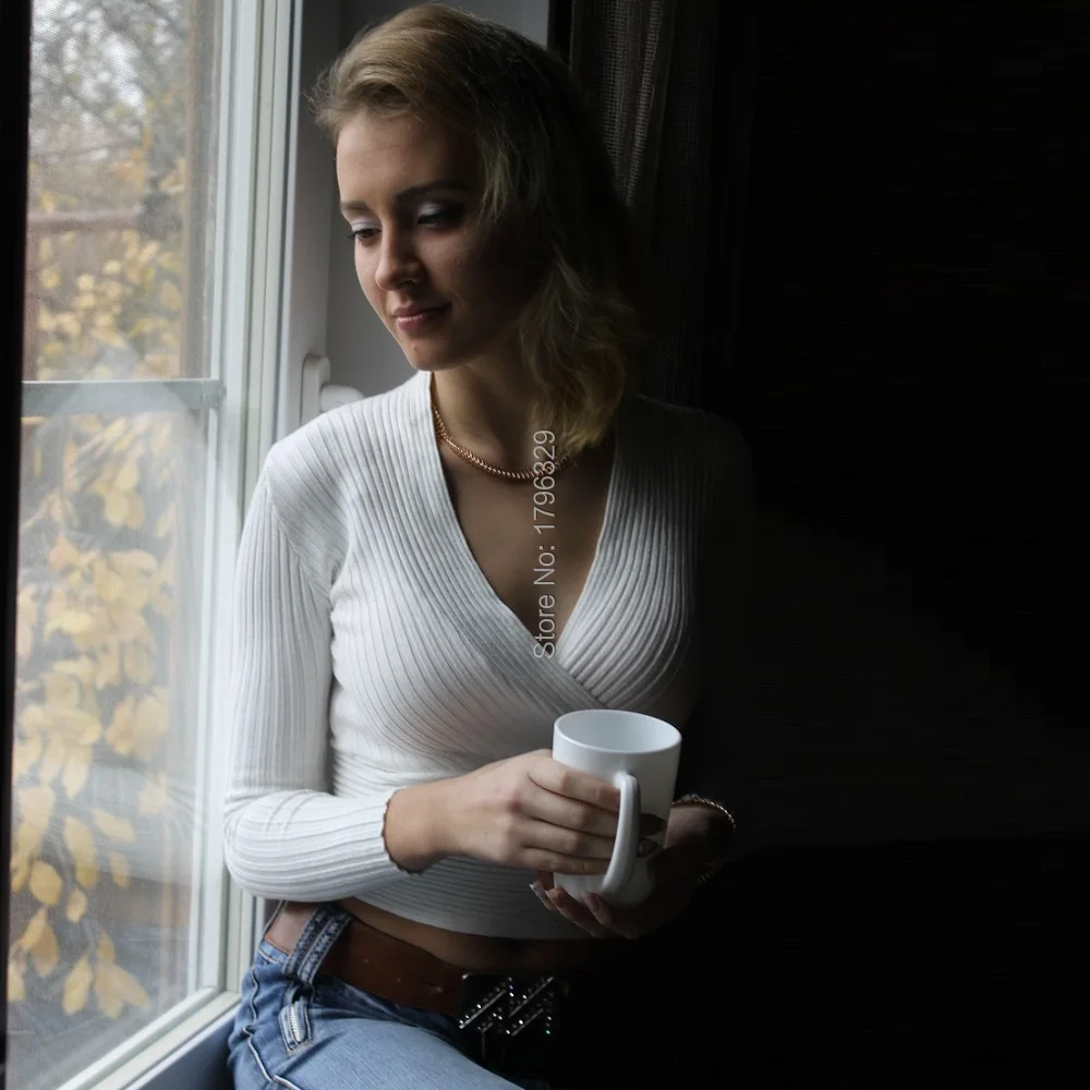 WWENN Knitted Sweater Woman Sexy V-Neck Women Women Sweaters And Pullovers Korean Long Sleeve Pull Femme Red Women's Clothing