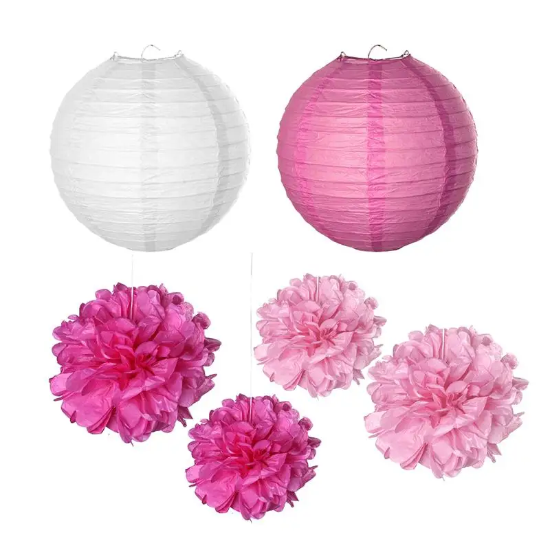 

8 inch Paper Flower Balls Flowers Pom Poms DIY Paper Lanterns for Party Wedding Decoration (Pink)