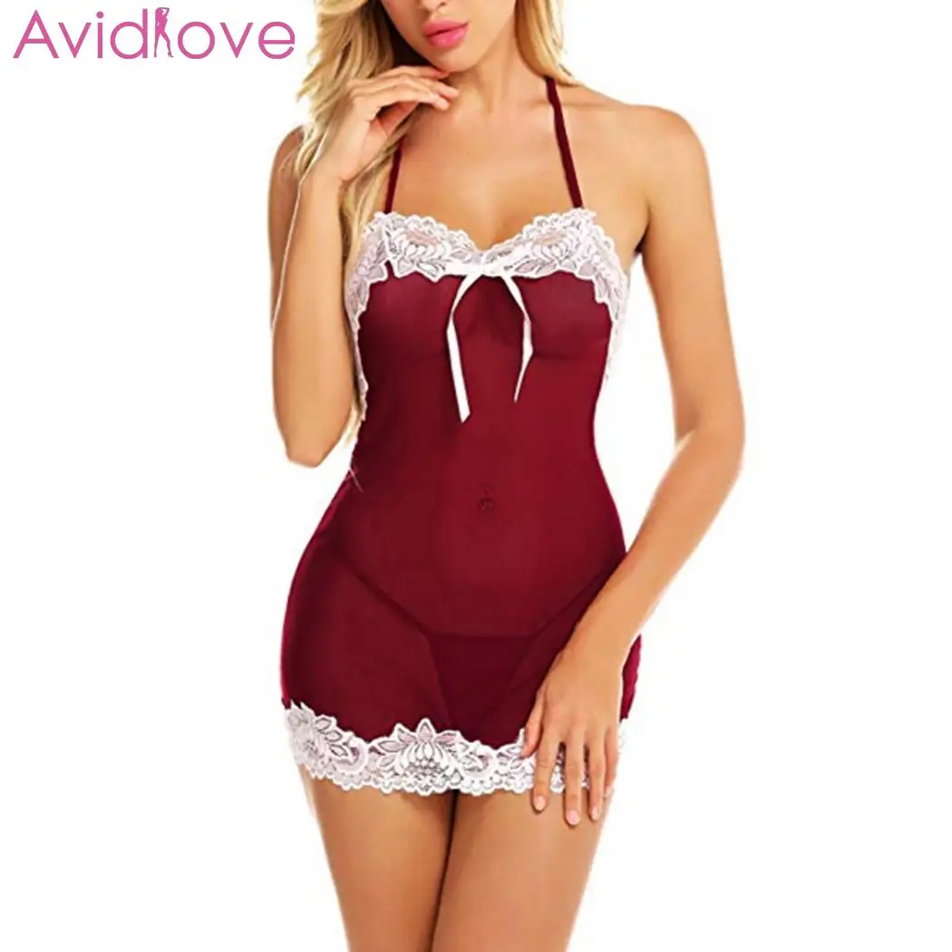 Avilove мини сексуальное нижнее белье тонкое ночное с лямкой на шее набор Лоскутная