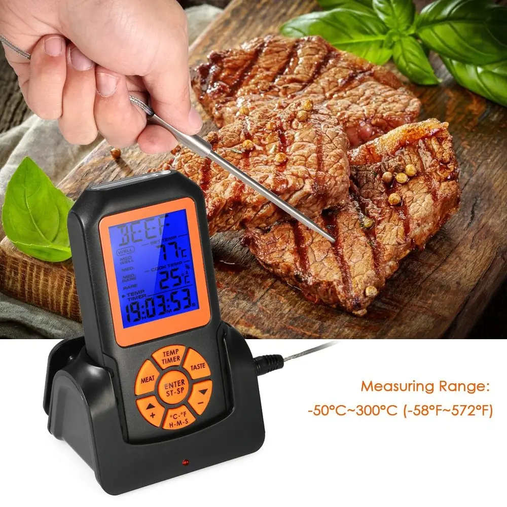 

Wireless Digital BBQ Meat Thermometer Instant Read Backlight LCD Food Cooking Thermometer with Flashlight Cook Timer Transmitter