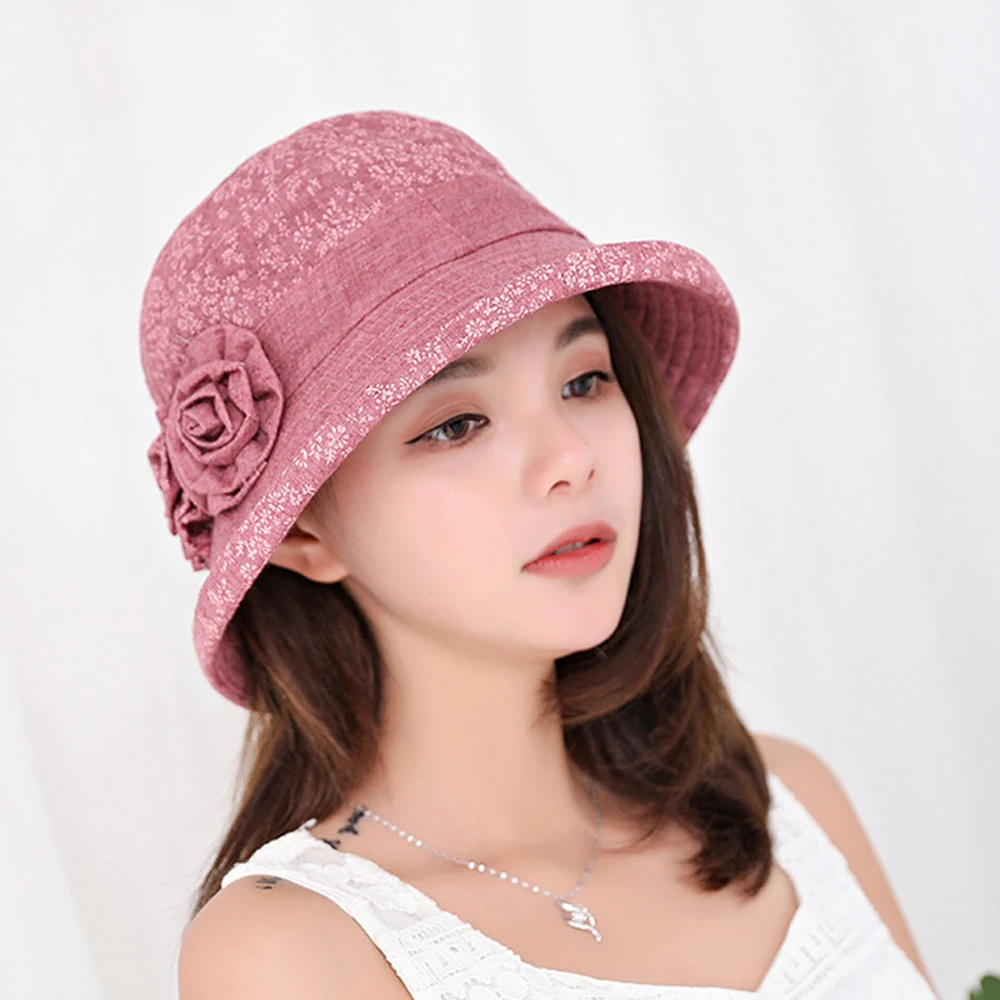 

Bucket Hat Fisherman Caps Leisure Summer Sunshade Cap Women Cotton Bucket Hat Flower Fisherman Hat Beach Sun Cap