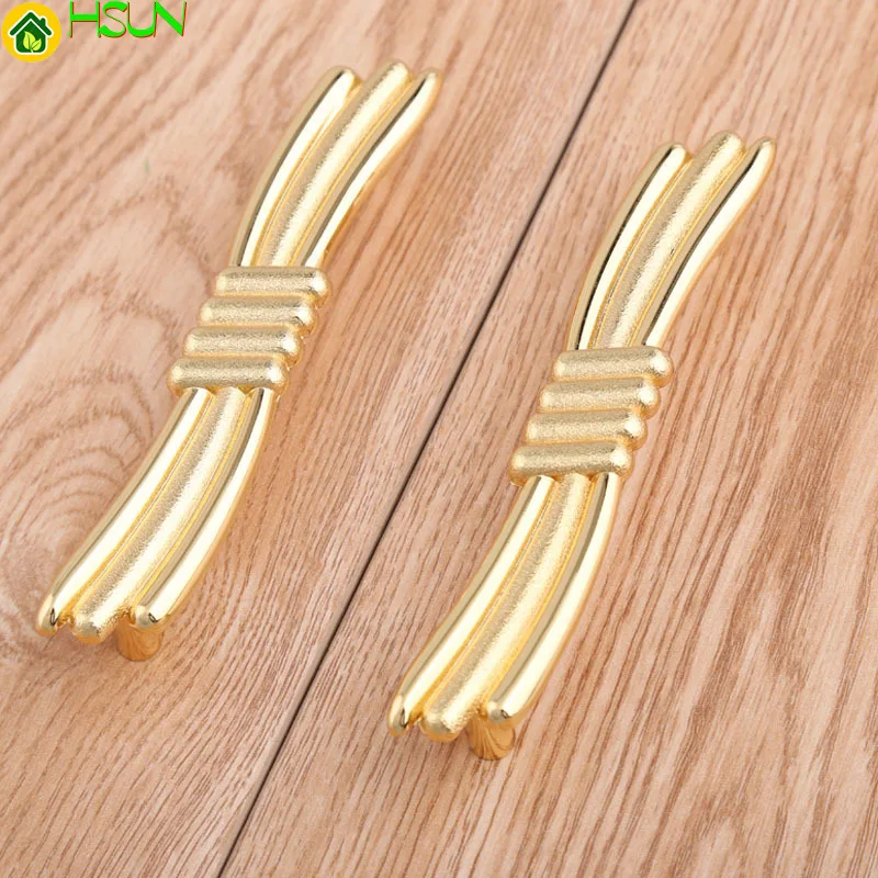 

96mm Modren Fashion Deluxe K Gold Wine Cabinet Kitchen Cabinet Door Handles Bright Golden Drawer Tv Table Knobs Pulls 3.75"