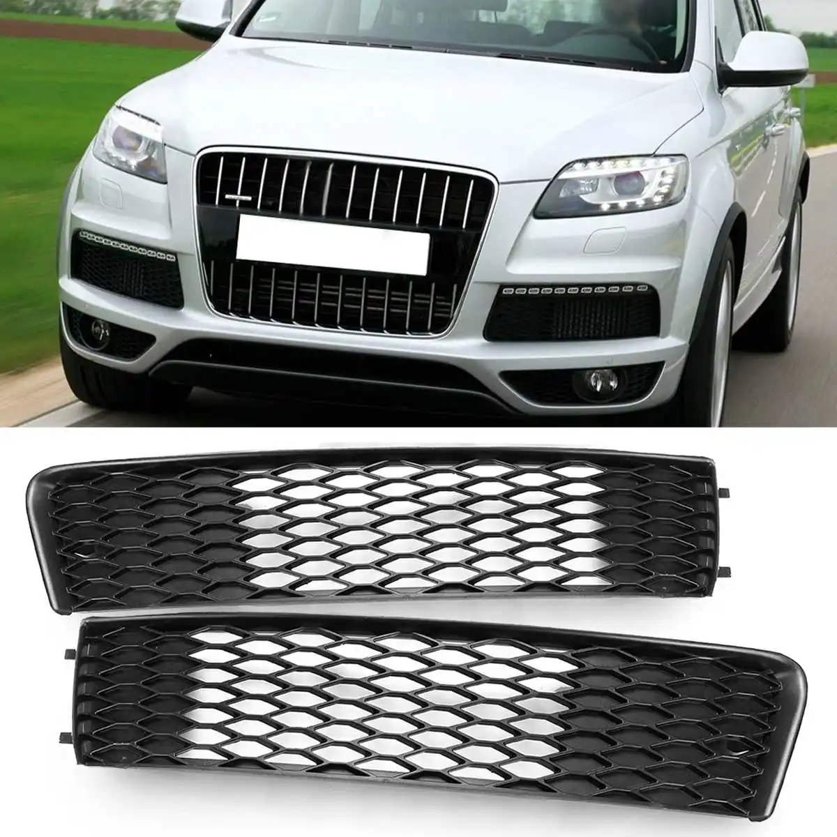 

Left/Right Q7 Car Front Bumper Fog Light Grille Grill Trim For Audi Q7 S-Line 2009-2015 Racing Grills Grill Mesh Cover