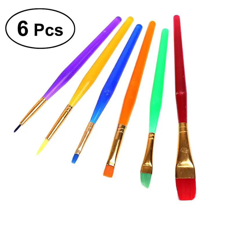 

6 Pcs Assorted Sizes Childrens Paint Brushes Colorful Artist Paint Brush Set for Beginner Painting Practice