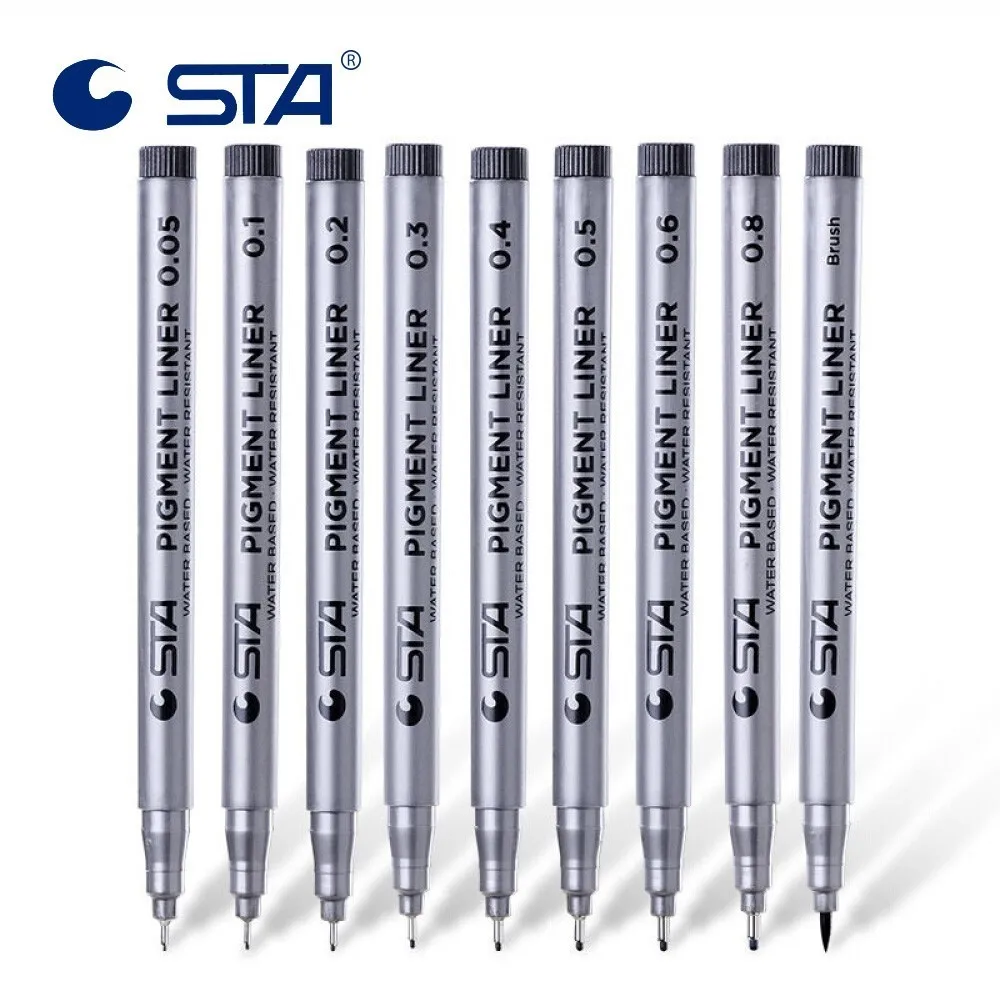 9 pcs/lot STA Water Based Brush Markers Different Size Pigment Liner Triangular Fineliner Pens for Art Supplies Stationery sta 9pcs different types pigment liner water based brush markers for drawing handwriting signature manga comic pen durable art s