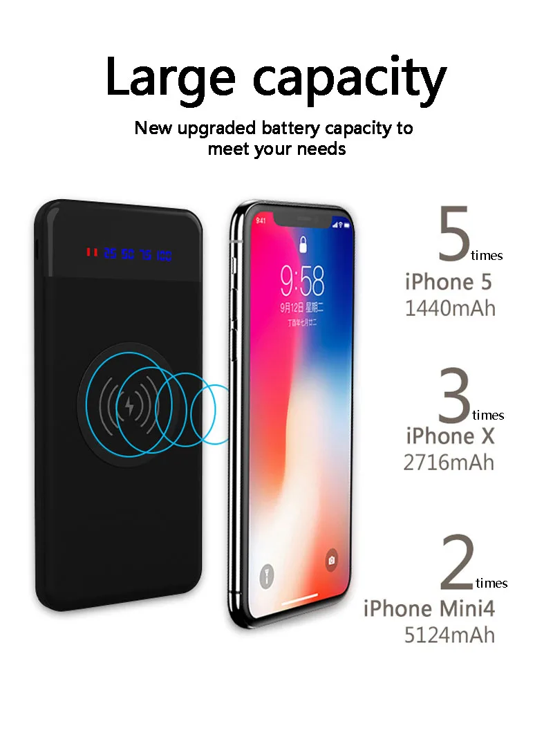 

Slim Wireless power bank Portable Ultra-thin Wireless charger Powerbank battery power bank for xiaomi iphone x xr