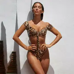 Женский леопардовый принт костюмы пуш-ап бюстгальтер с мягкими чашечками бинт комплект купальный костюм купальный