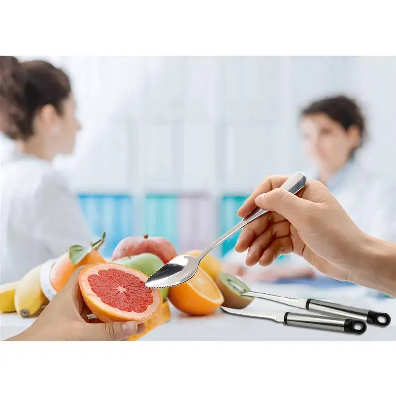 4pcs Fruit Spoon Stainless Steel Fruit Serving Spoon Grapefruit Spoons with 2 Grapefruit Peeler Vegetable kitchen Tools