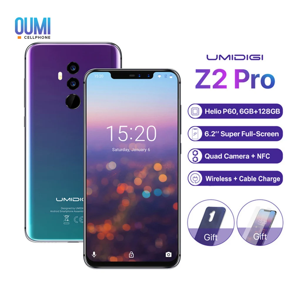 UMIDIGI Z2 PRO 4G смартфон Face ID 6 2 &quotAndroid 8 1 Helio P60 Восьмиядерный ГБ + 128 GB 16.0MP 8.0MP Quad камер