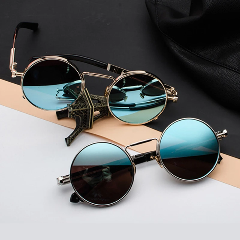 YOOSKE винтажные стимпанк Солнцезащитные очки для мужчин и женщин, роскошные брендовые дизайнерские металлические паровые панк Солнцезащитные очки, круглые очки UV400