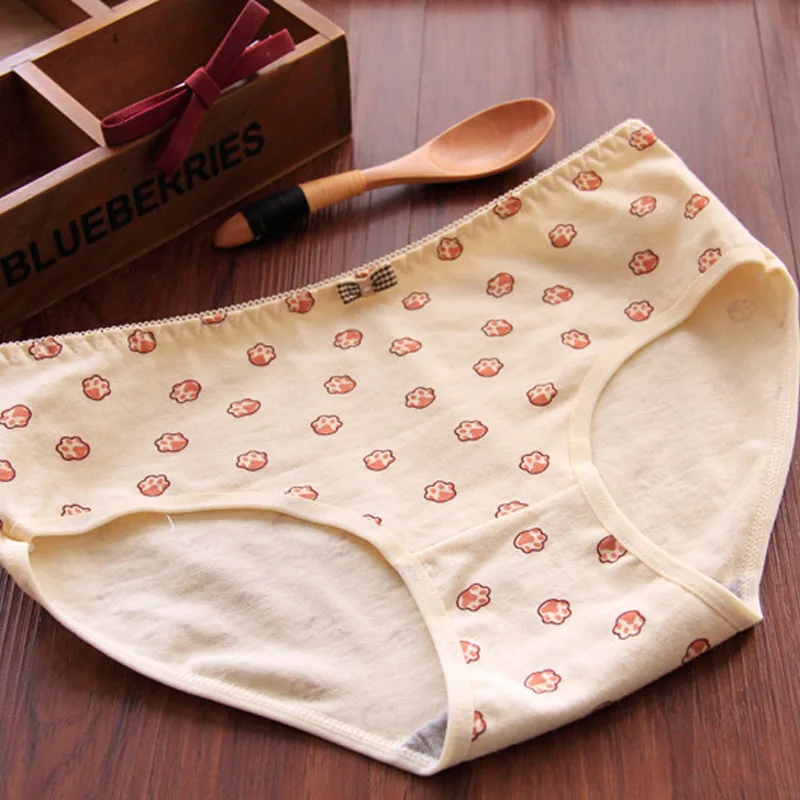 Girls's Cat Print Panties For Female Seamless Underwear Yellow Ladies
