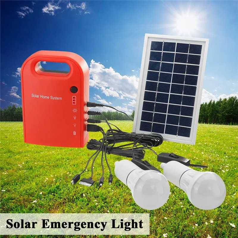 

CLAITE Portable Large Capacity Solar Emergency Light 2 LED Lamp with USB Cable Battery Charger Emergency Lighting System