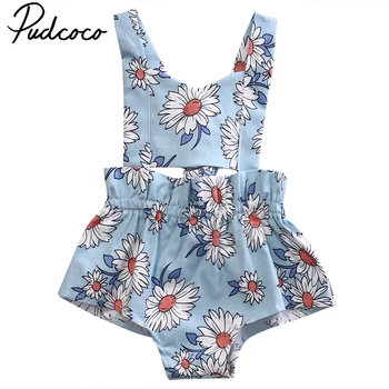 

Pudcoco Newborn Infant Baby Girl White Chrysanthemum Floral Sling Bodysuit Fake 2pcs Outfits Summer Sunsuit Clothes