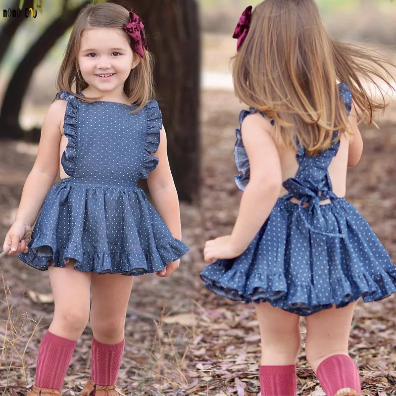 

Summer Kids Dress Girls Clothes Sleeveless Backless Pleated Dot Printed Dresses For Girl Child Clothing 1 2 3 4 5 Years