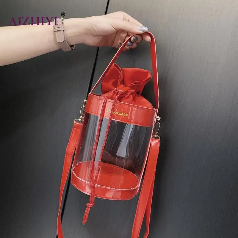 

2019 New Girls Fashion Cylinder Clear Transparent Messenger Handbags Women Small Crossbody Shoulder Bags Bolsa Feminina