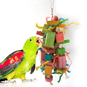 

1Pc Colorful Wooden Log Hanging Nontoxic Wooden Bunch Wooden Log Bite String for Parrot Birds Parakeet