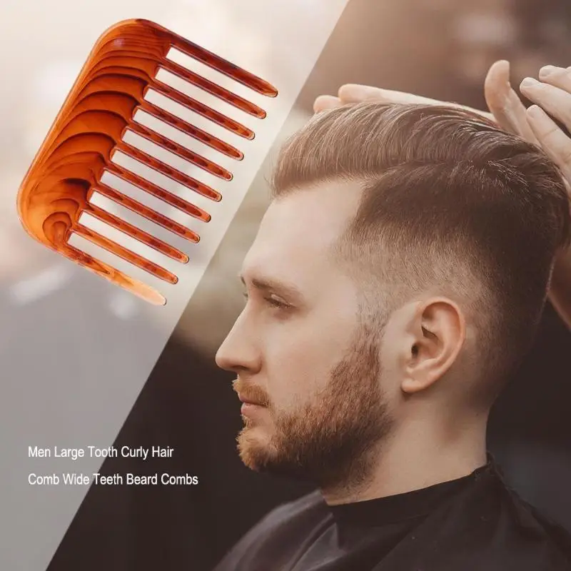Styling Beard Oil Comb Handle Grip Large Tooth Detangling Curly Hair Back Head Men Hairdressing Wide Teeth | Красота и здоровье